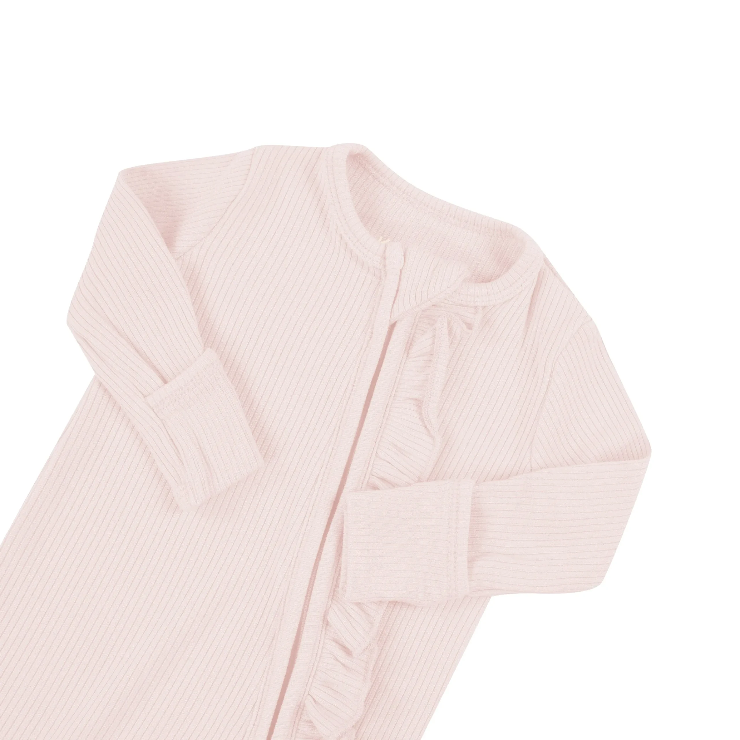 Kyte Baby Ribbed Ruffle Zipper Footie in Blush New