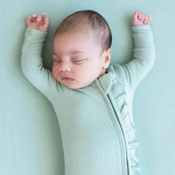 Kyte Baby Ribbed Ruffle Zipper Footie in Sage Clearance