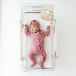 Kyte Baby Ribbed Ruffle Zipper Footie in Apple Blossom Discount