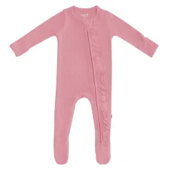 Kyte Baby Ribbed Ruffle Zipper Footie in Apple Blossom Discount