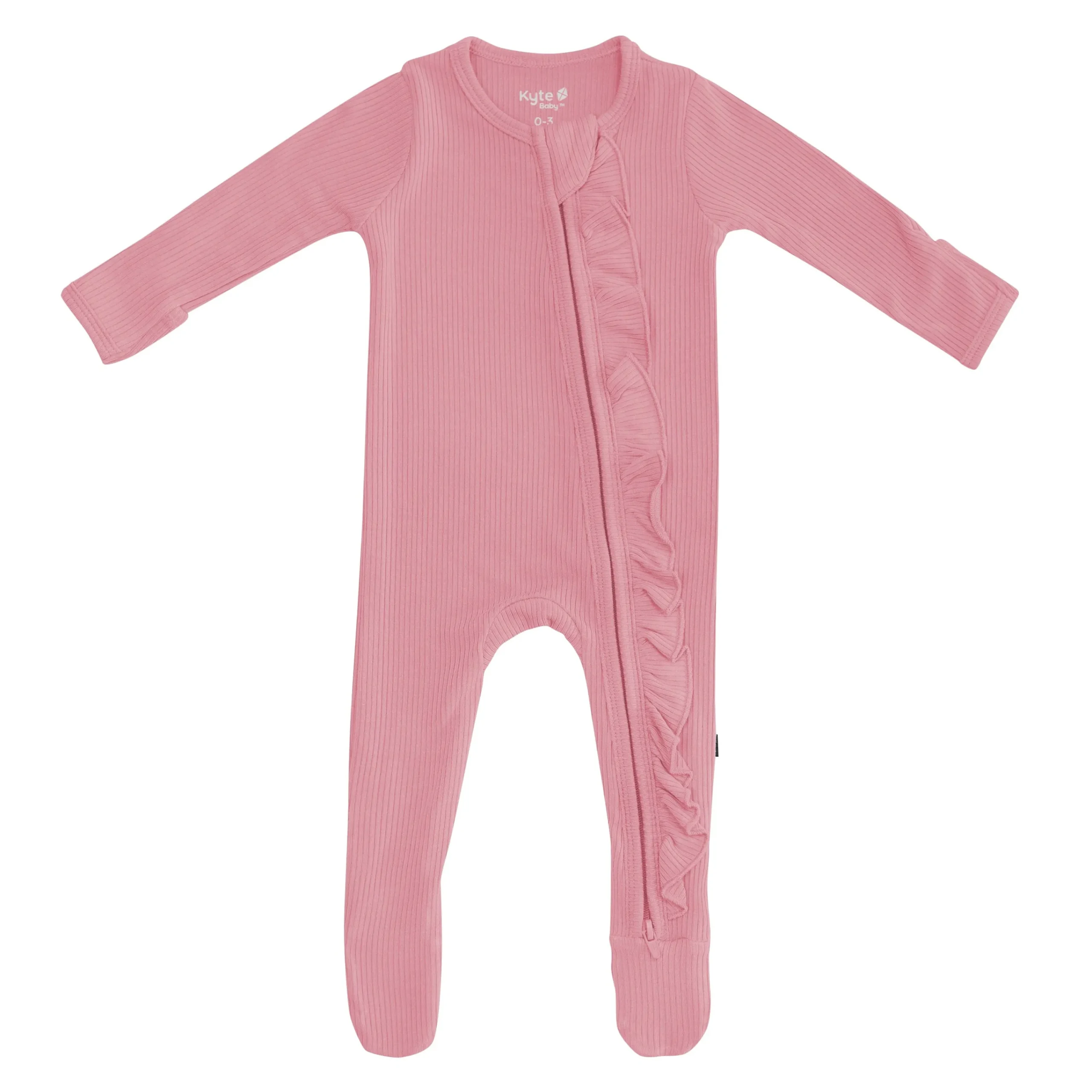 Kyte Baby Ribbed Ruffle Zipper Footie in Apple Blossom Discount