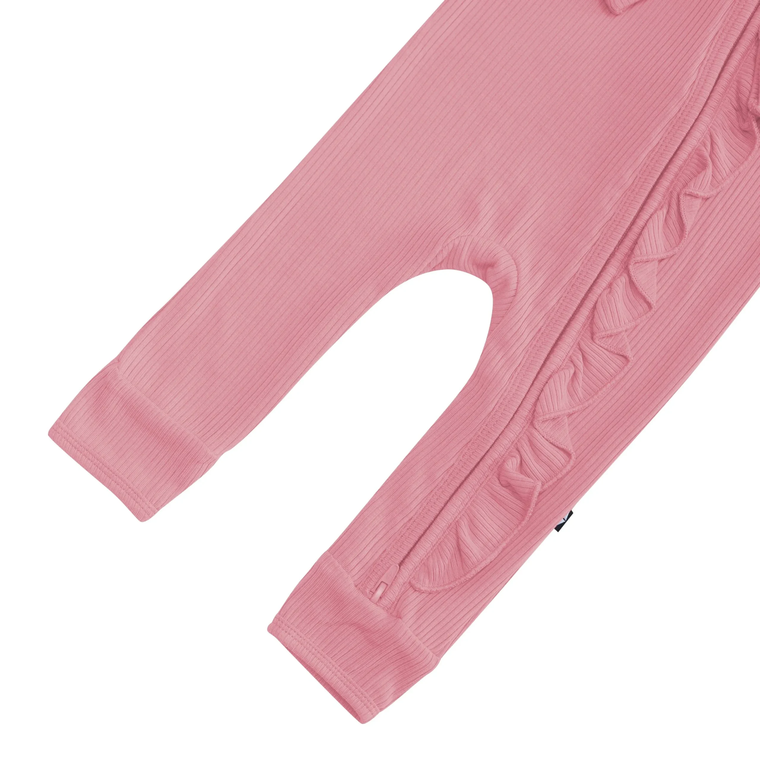 Kyte Baby Ribbed Ruffle Zipper Romper in Apple Blossom Online