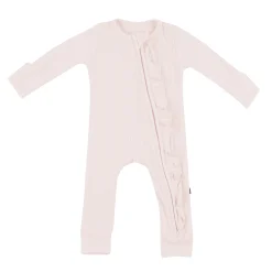 Kyte Baby Ribbed Ruffle Zipper Romper in Blush Hot