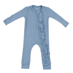 Kyte Baby Ribbed Ruffle Zipper Romper in Slate New