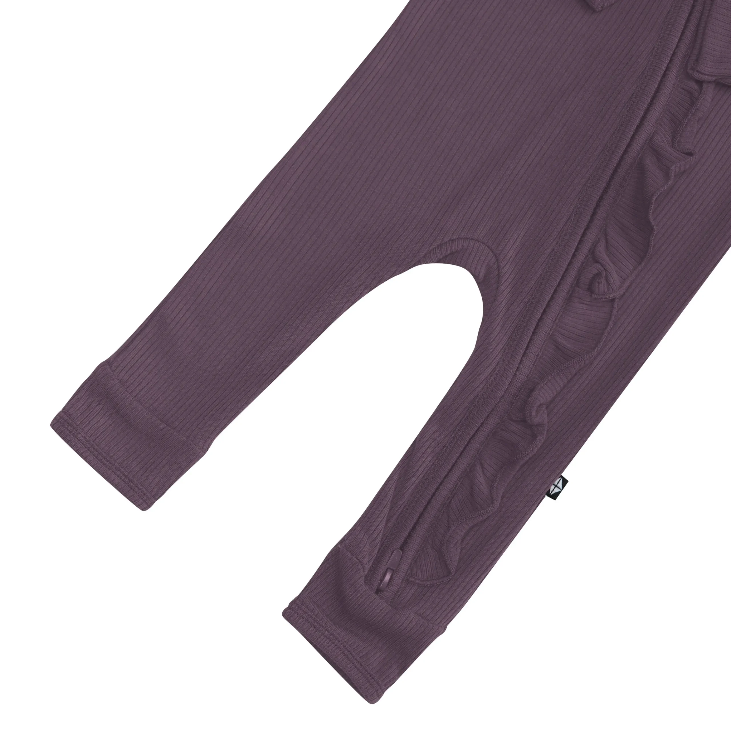 Kyte Baby Ribbed Ruffle Zipper Romper in Currant Clearance