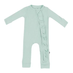 Kyte Baby Ribbed Ruffle Zipper Romper in Sage Outlet
