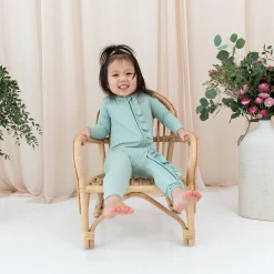Kyte Baby Ribbed Ruffle Zipper Romper in Sage Outlet