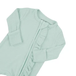 Kyte Baby Ribbed Ruffle Zipper Romper in Sage Outlet