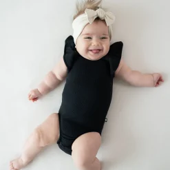 Kyte Baby Ribbed Sleeveless Ruffle Leotard in Midnight Hot