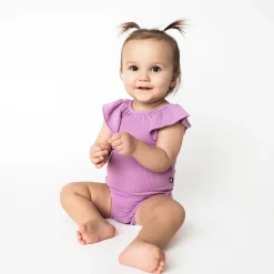 Kyte Baby Ribbed Sleeveless Ruffle Leotard in Poi