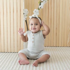 Kyte Baby Ribbed Sleeveless Shortall in Oat Sale