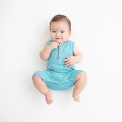 Kyte Baby Ribbed Sleeveless Shortall in Makai Discount