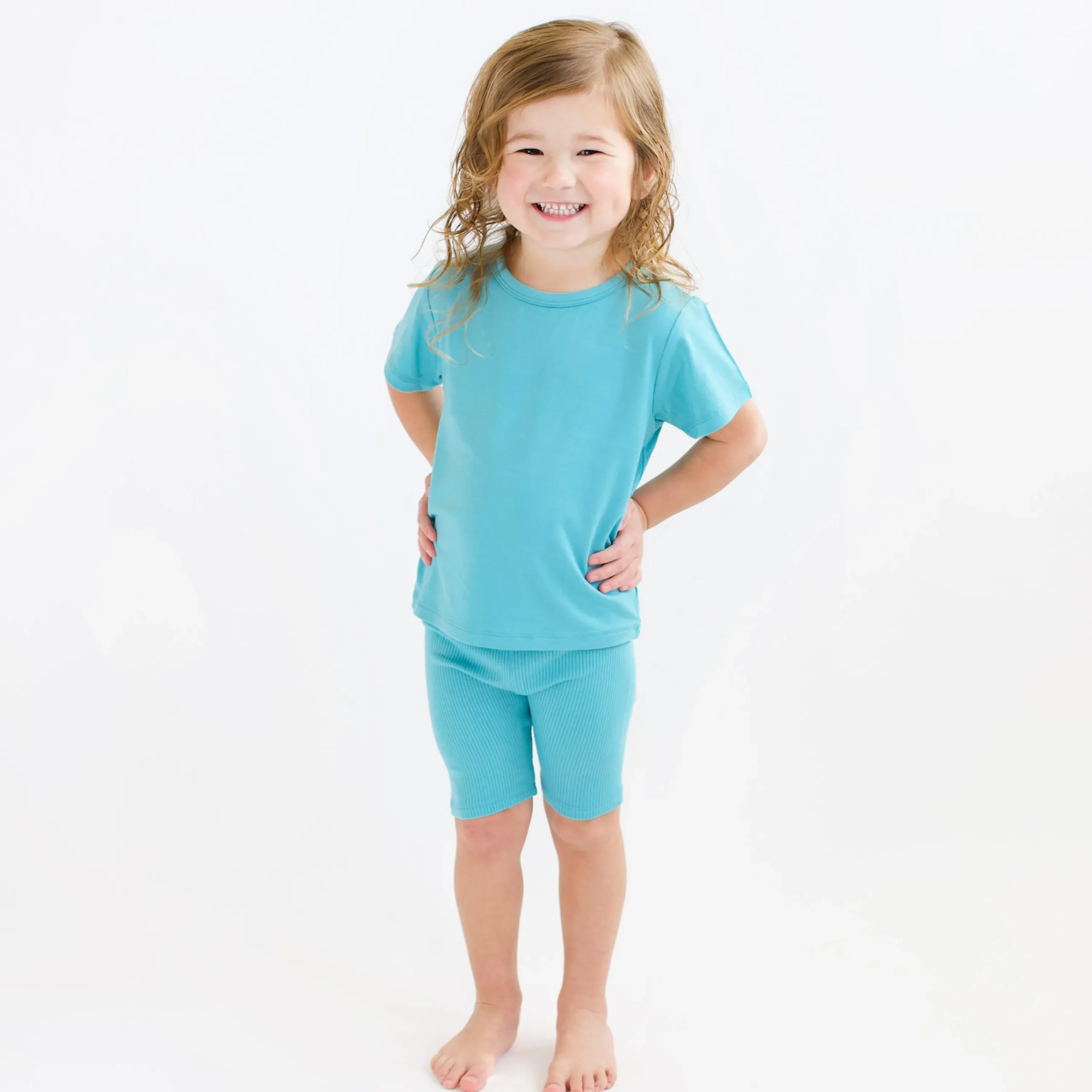 Kyte Baby Ribbed Toddler Biker Shorts in Makai Sale