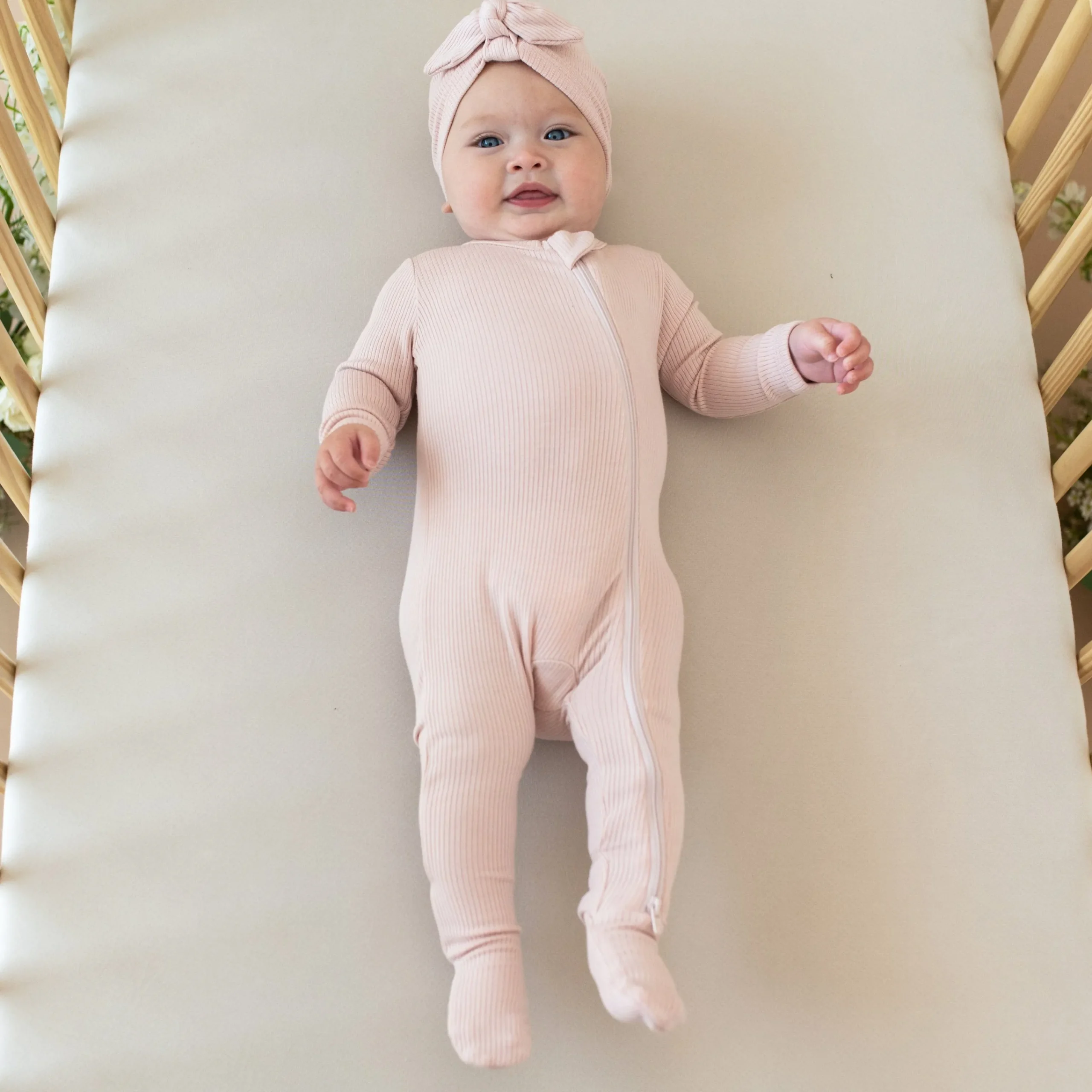 Kyte Baby Ribbed Zipper Footie in Blush Outlet