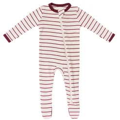 Kyte Baby Ribbed Zipper Footie in Burgundy Stripe Outlet
