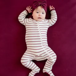 Kyte Baby Ribbed Zipper Footie in Burgundy Stripe Outlet