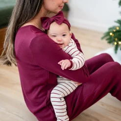 Kyte Baby Ribbed Zipper Footie in Burgundy Stripe Outlet