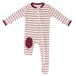 Kyte Baby Ribbed Zipper Footie in Burgundy Stripe Outlet