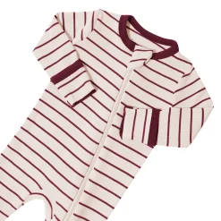 Kyte Baby Ribbed Zipper Footie in Burgundy Stripe Outlet