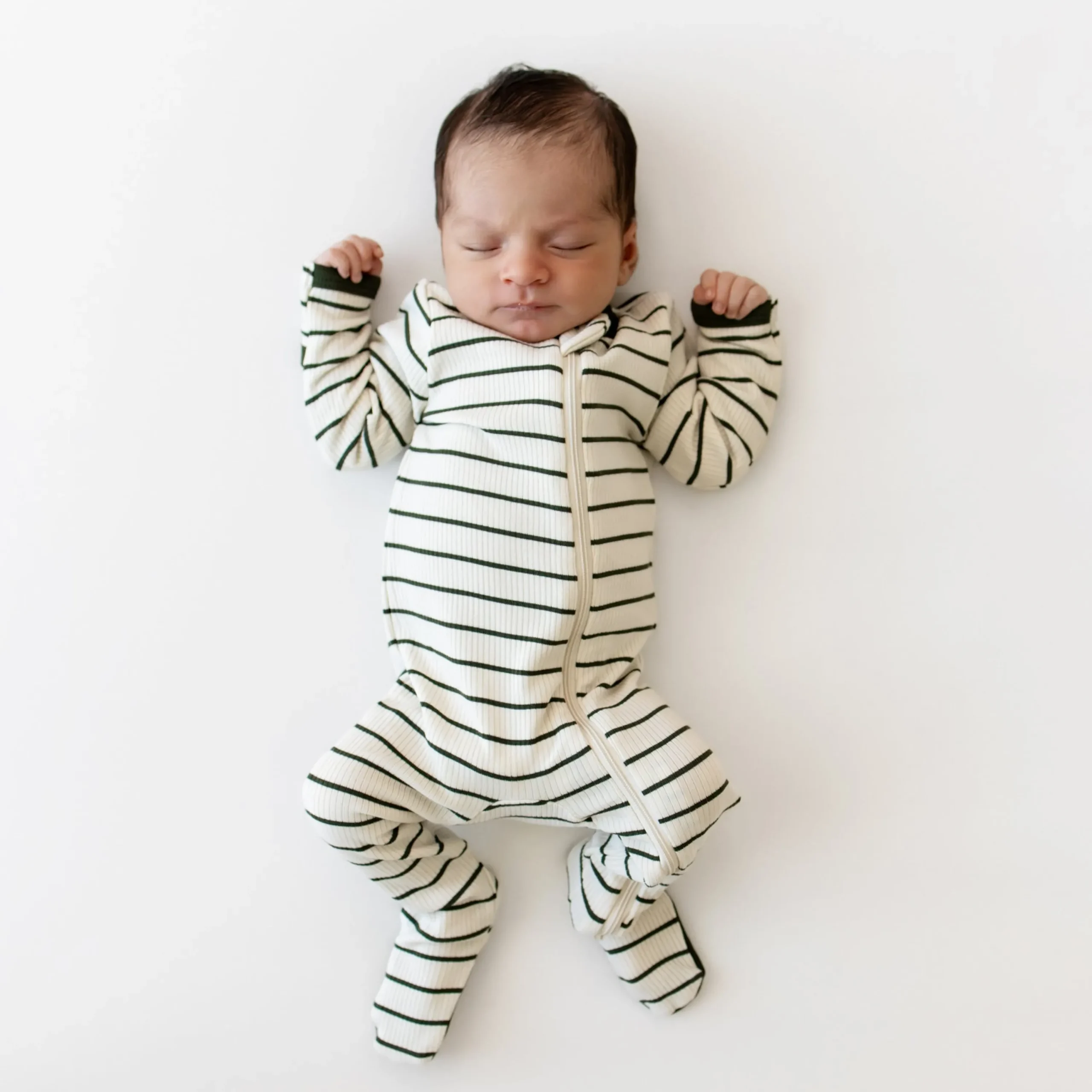 Kyte Baby Ribbed Zipper Footie in Fir Stripe Online