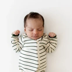 Kyte Baby Ribbed Zipper Footie in Fir Stripe Online