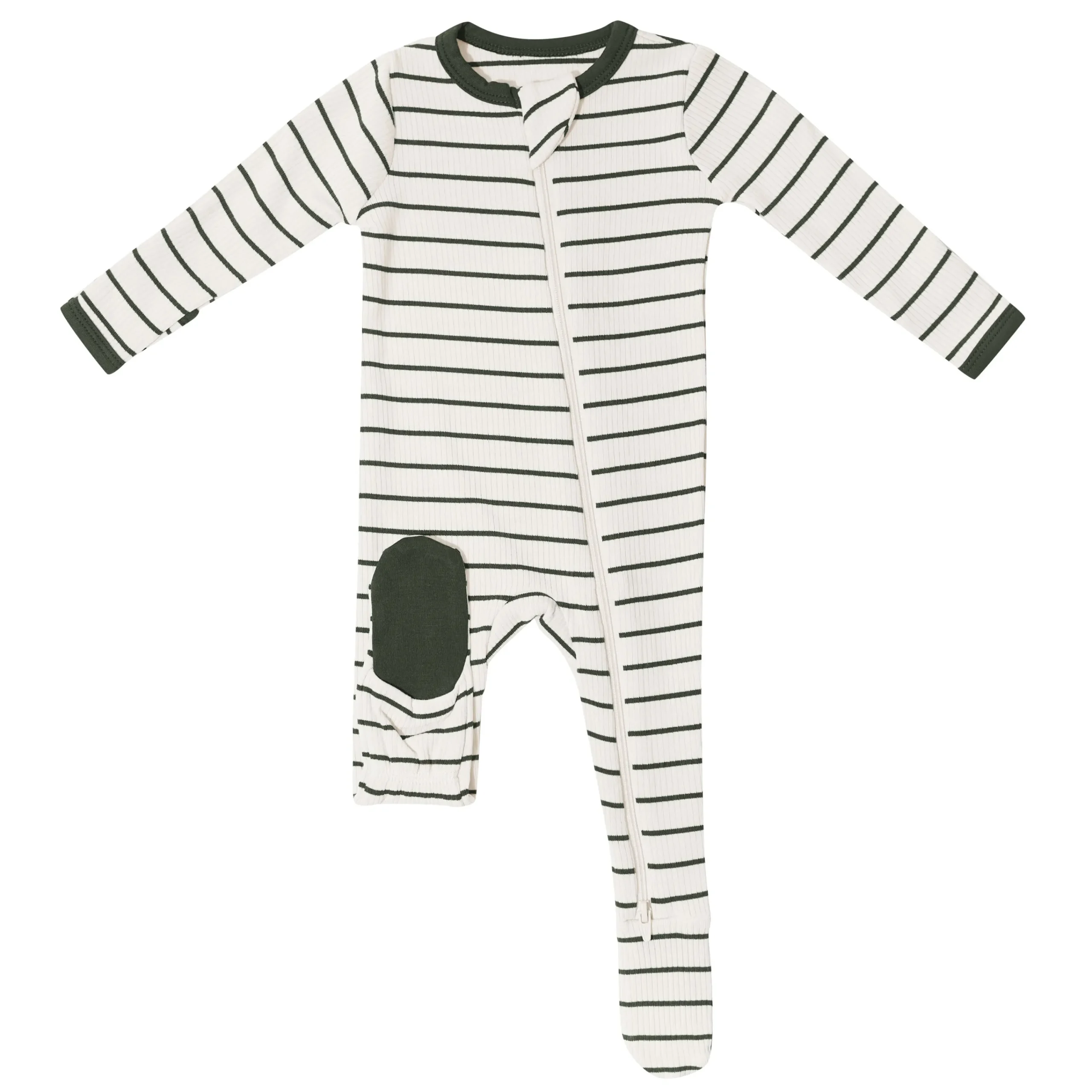 Kyte Baby Ribbed Zipper Footie in Fir Stripe Online