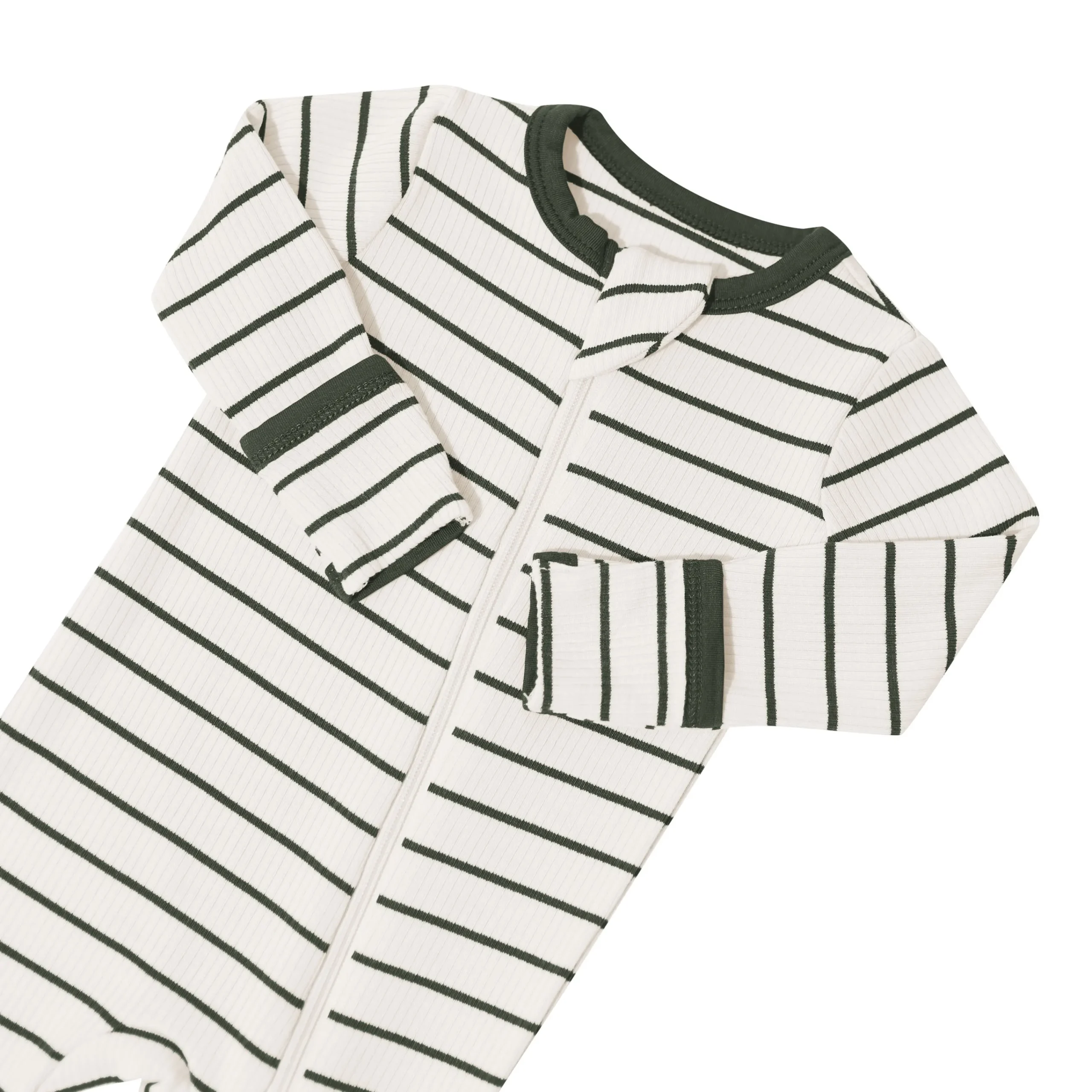 Kyte Baby Ribbed Zipper Footie in Fir Stripe Online