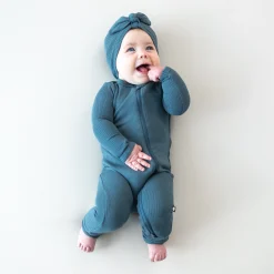 Kyte Baby Ribbed Zipper Romper in Atlantic Online