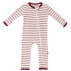 Kyte Baby Ribbed Zipper Romper in Burgundy Stripe Online