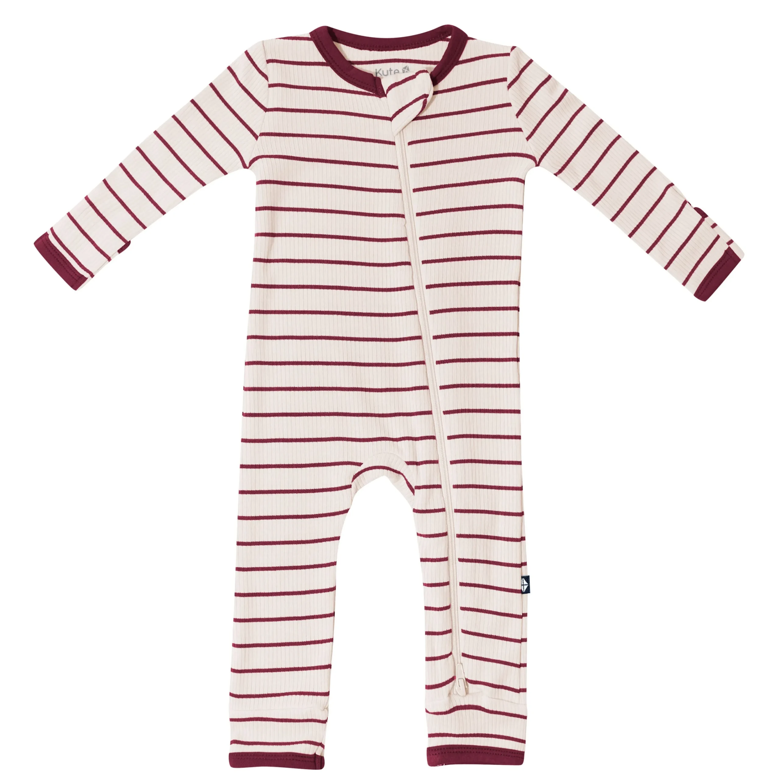 Kyte Baby Ribbed Zipper Romper in Burgundy Stripe Online