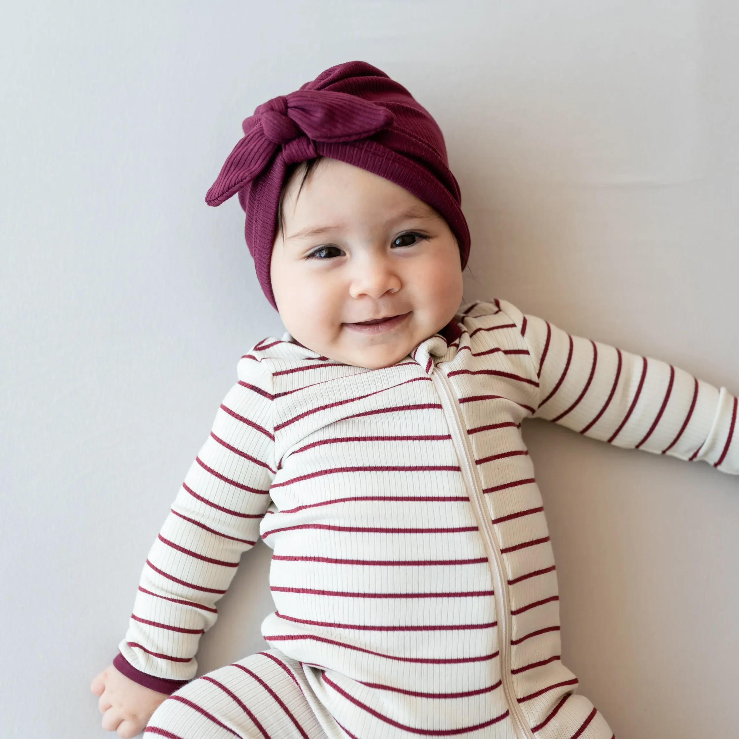 Kyte Baby Ribbed Zipper Romper in Burgundy Stripe Online