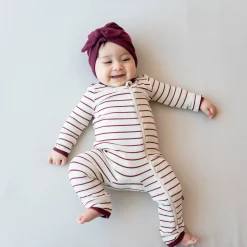 Kyte Baby Ribbed Zipper Romper in Burgundy Stripe Online