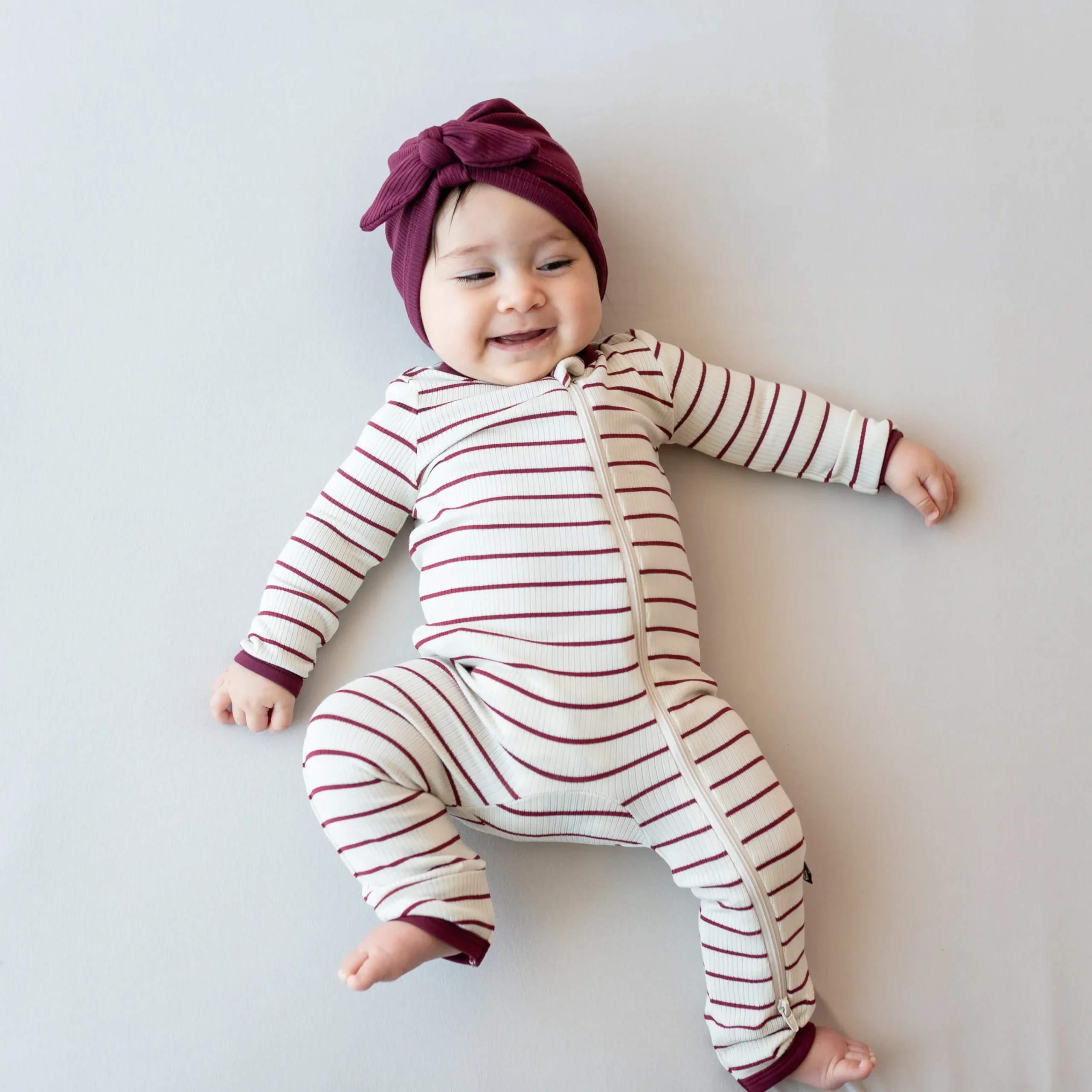 Kyte Baby Ribbed Zipper Romper in Burgundy Stripe Online