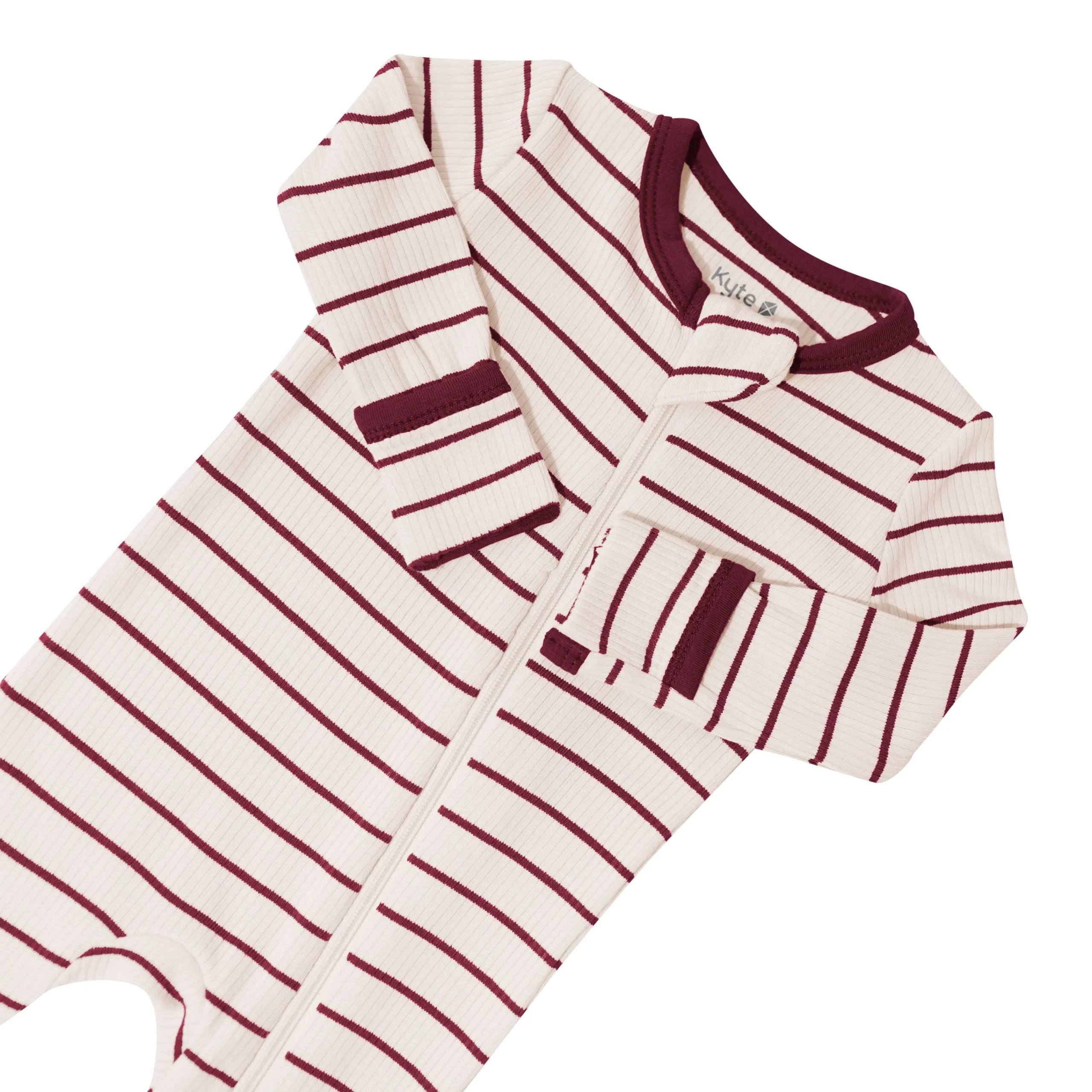 Kyte Baby Ribbed Zipper Romper in Burgundy Stripe Online