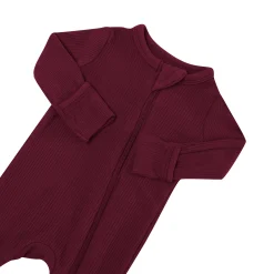 Kyte Baby Ribbed Zipper Romper in Burgundy Sale