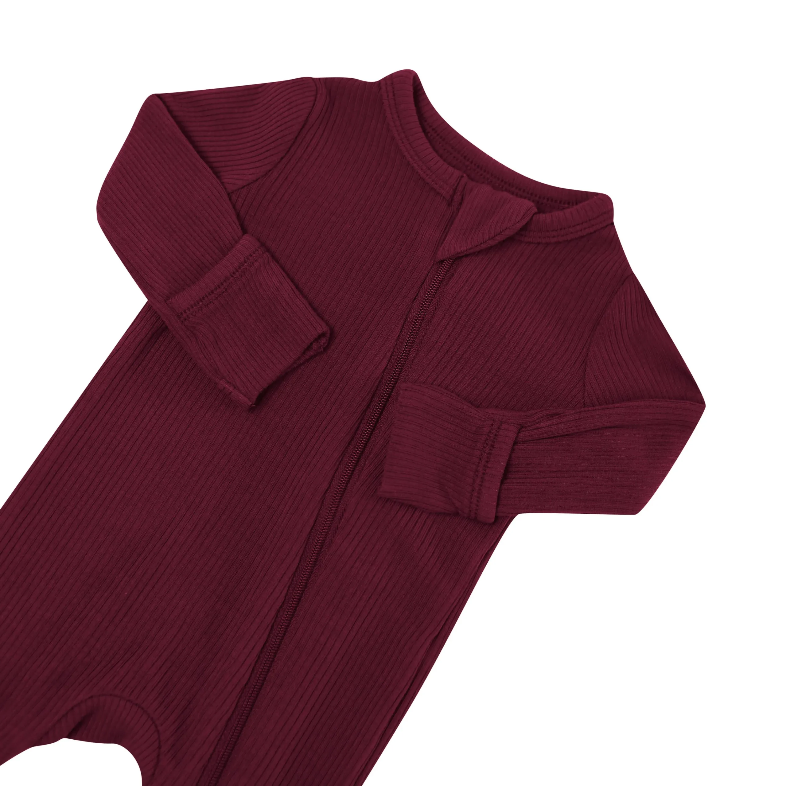 Kyte Baby Ribbed Zipper Romper in Burgundy Sale