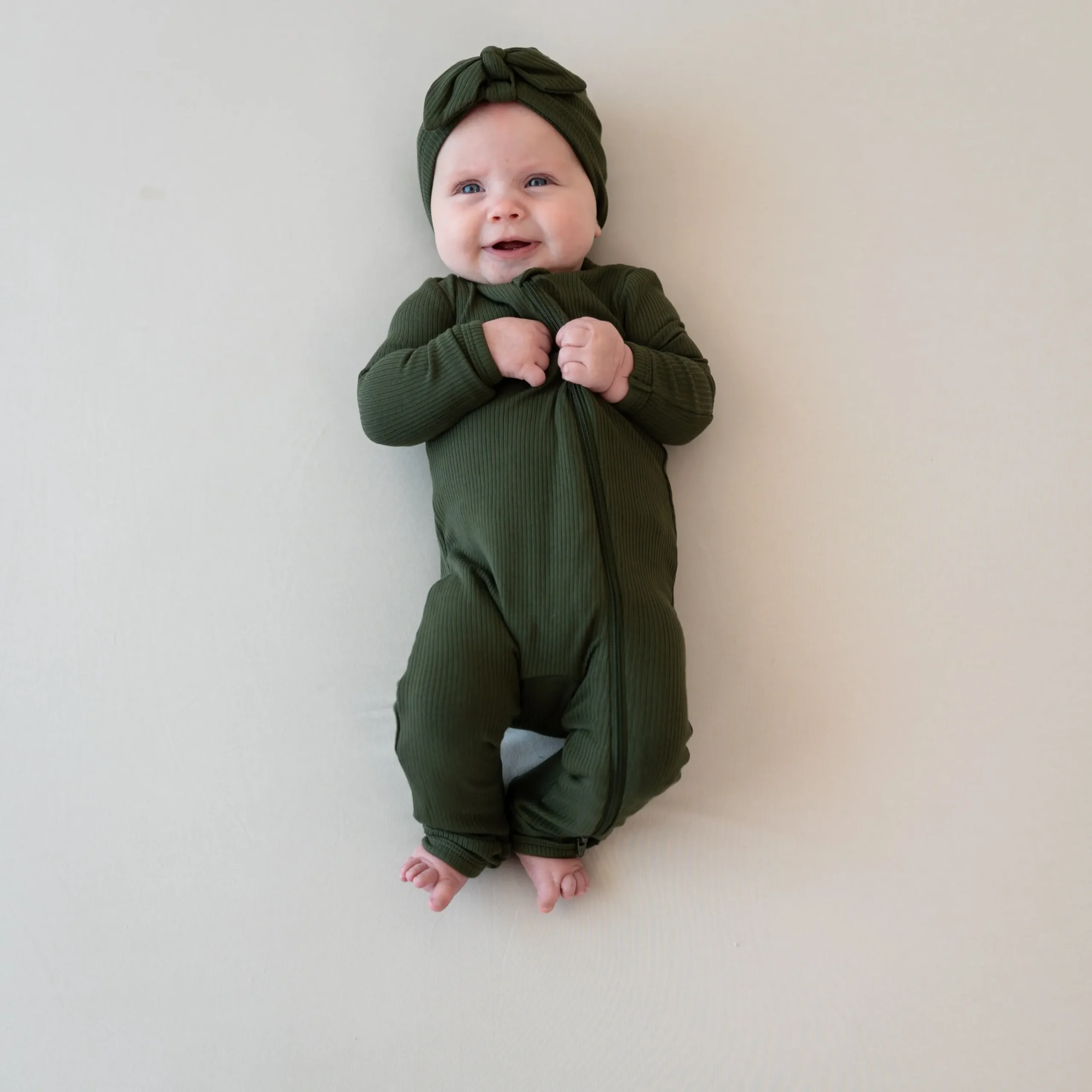 Kyte Baby Ribbed Zipper Romper in Fir Sale