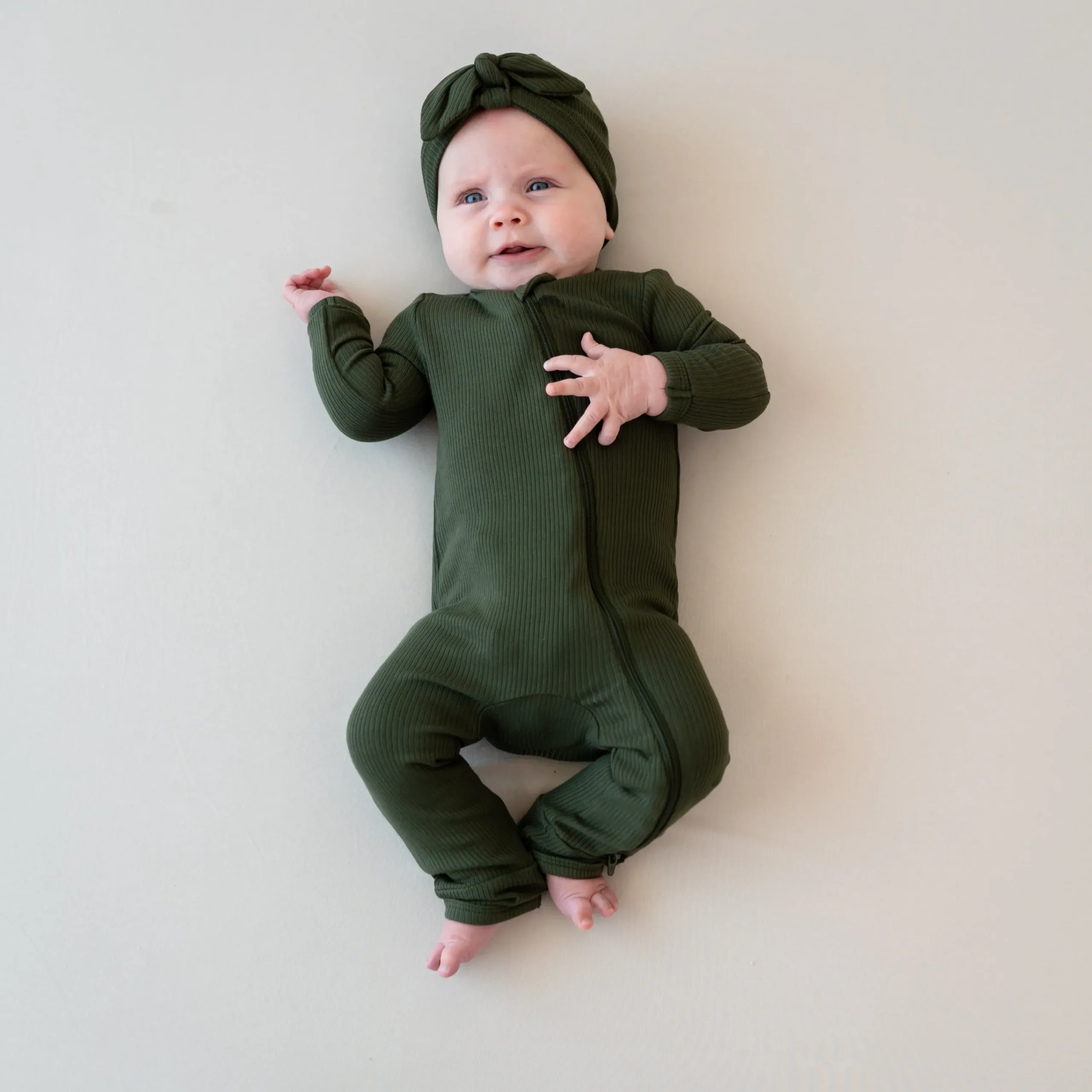Kyte Baby Ribbed Zipper Romper in Fir Sale