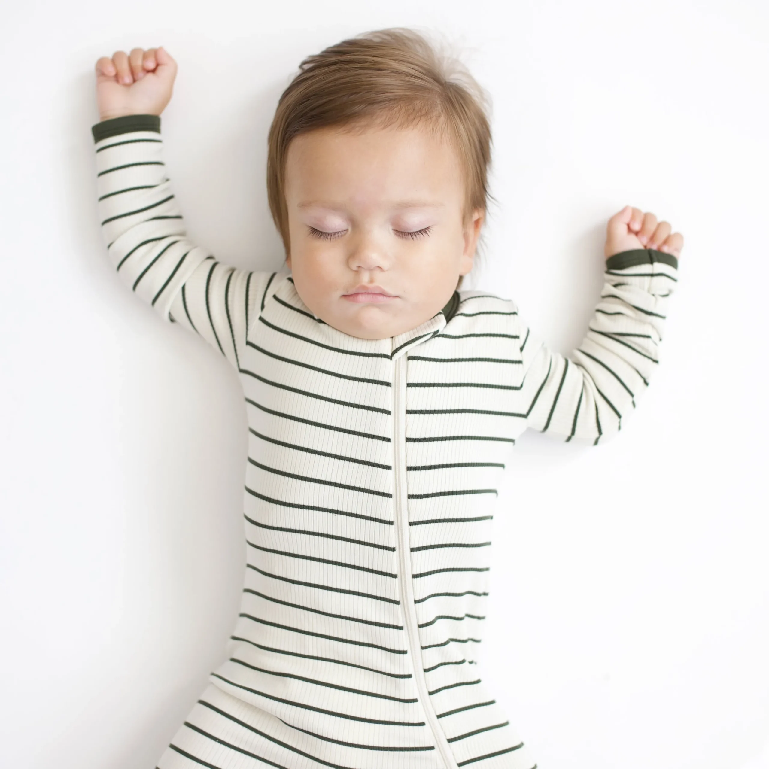 Kyte Baby Ribbed Zipper Romper in Fir Stripe Hot