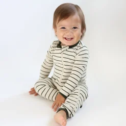 Kyte Baby Ribbed Zipper Romper in Fir Stripe Hot