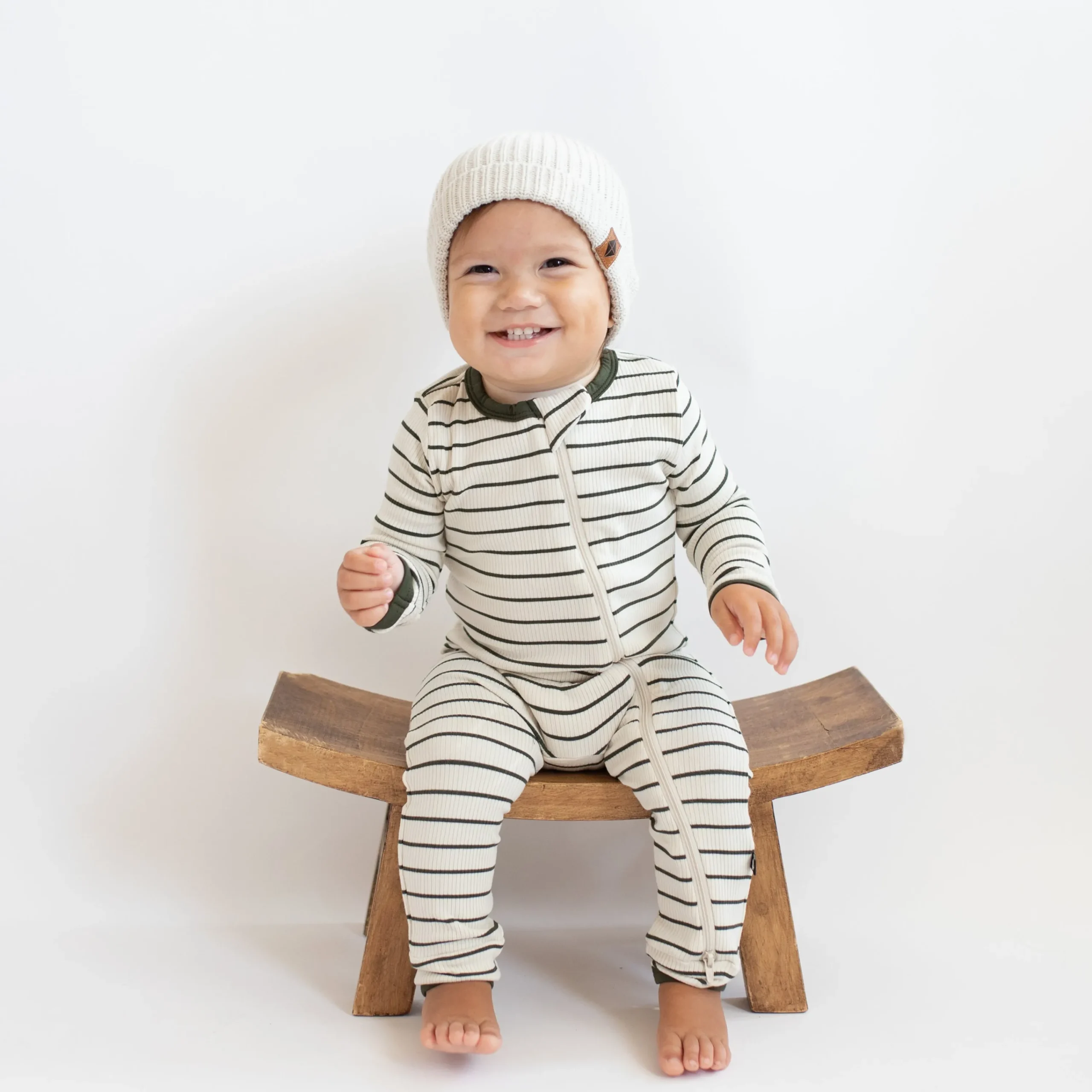 Kyte Baby Ribbed Zipper Romper in Fir Stripe Hot