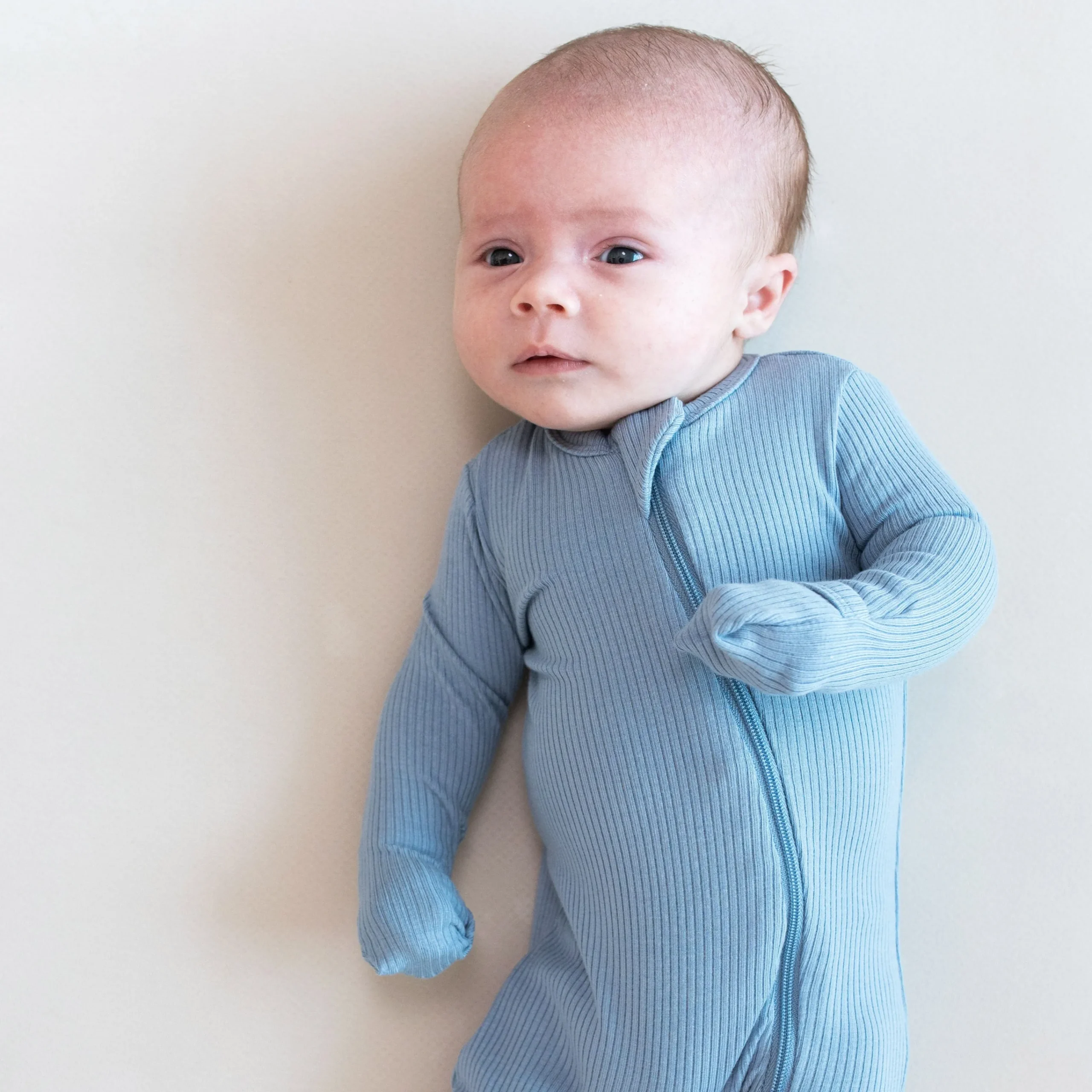 Kyte Baby Ribbed Zipper Romper in Slate Outlet
