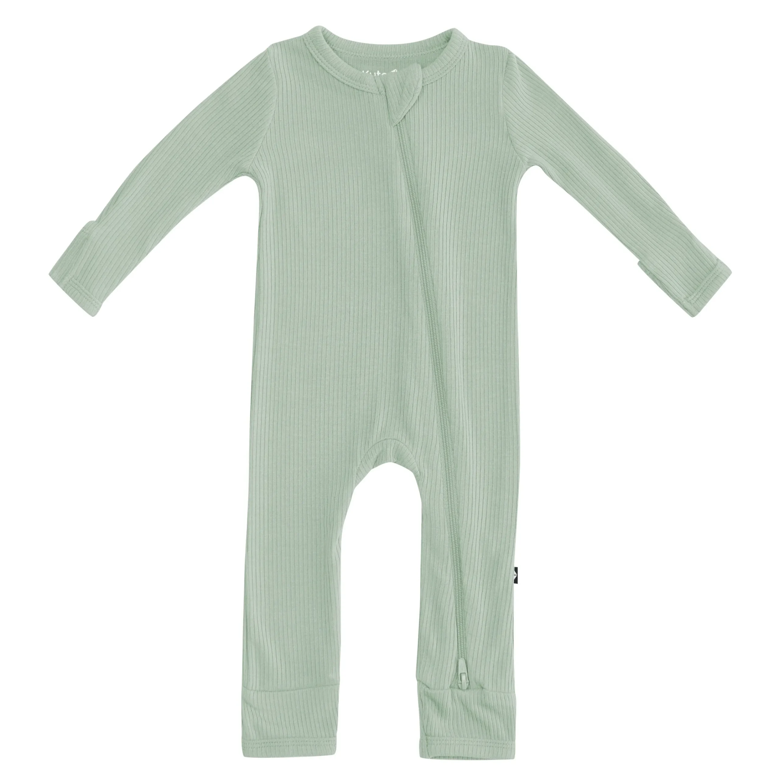 Kyte Baby Ribbed Zipper Romper in Thyme Sale