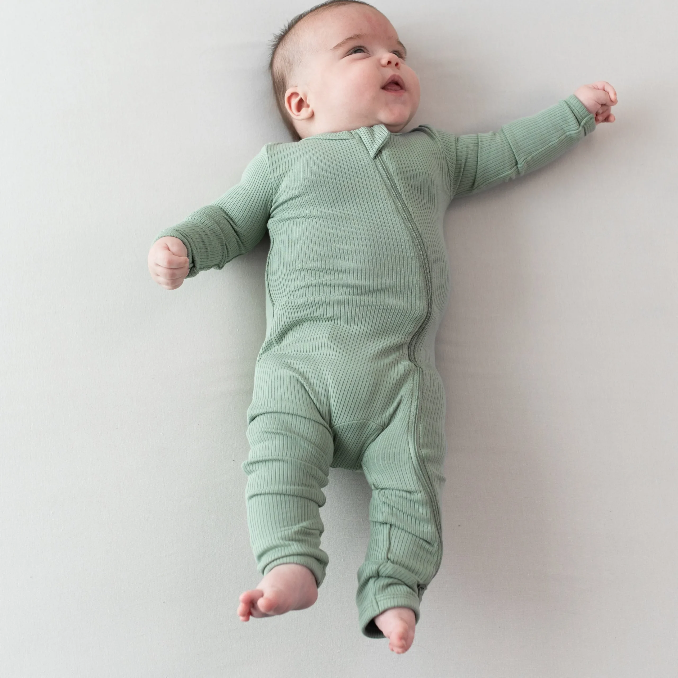 Kyte Baby Ribbed Zipper Romper in Thyme Sale