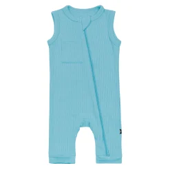 Kyte Baby Ribbed Zippered Sleeveless Romper in Makai Clearance