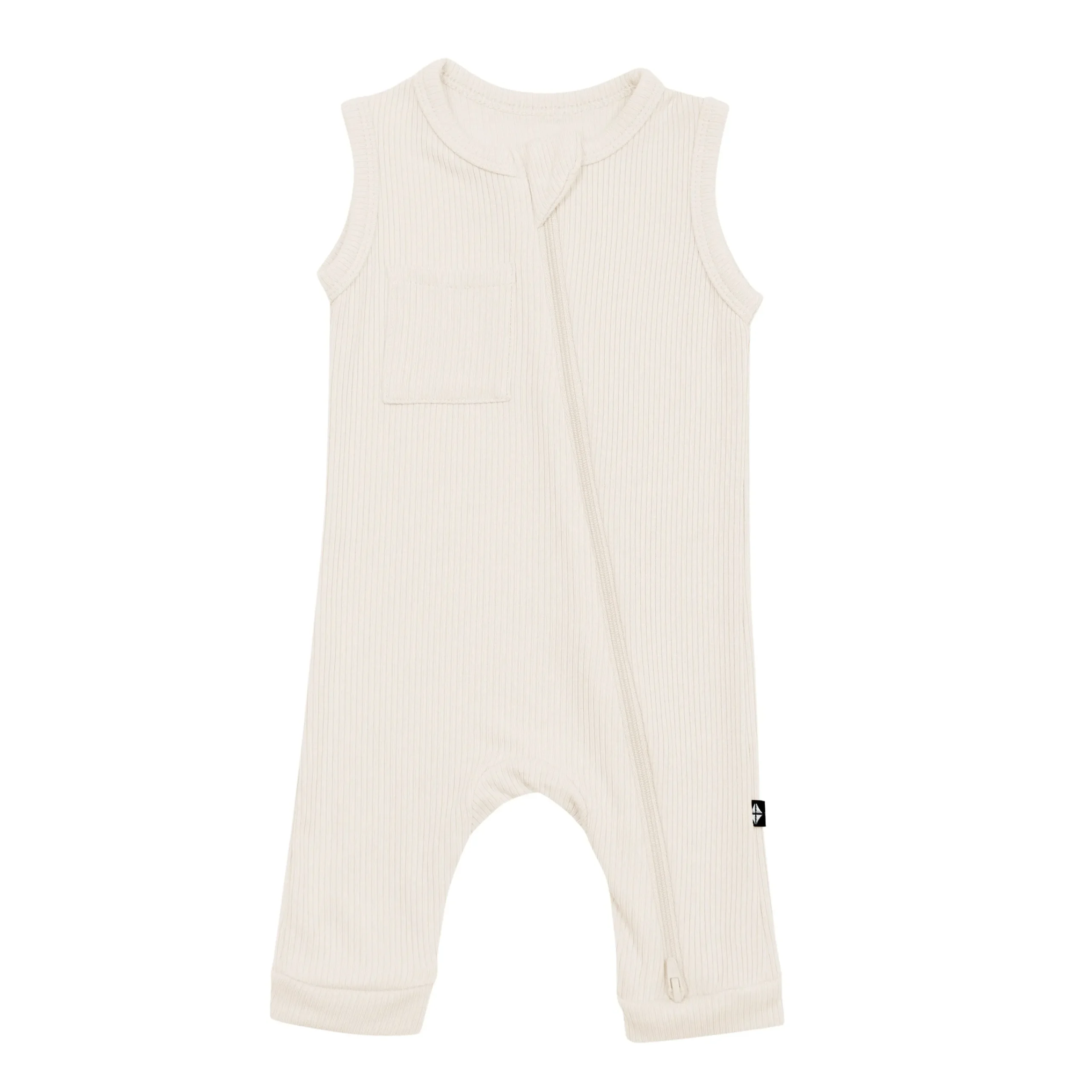Kyte Baby Ribbed Zippered Sleeveless Romper in Oat