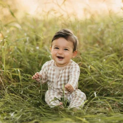 Kyte Baby Romper in Gingham Bisque Clearance