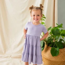 Kyte Baby Short Sleeve Tiered Dress in Taro Best