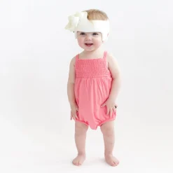 Kyte Baby Smocked Bubble Romper in Guava Discount