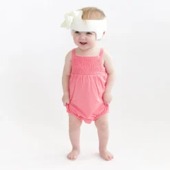 Kyte Baby Smocked Bubble Romper in Guava Discount